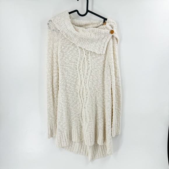 ✅ ANTHROPOLOGIE MOTH CREAM COWL NECK SWEATER SIZE LARGE NEUTRAL - Picture 1 of 11